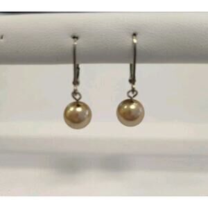 Vintage 925 Sterling Silver Champagne Faux Pearl Dangling Earrings Lever Backs